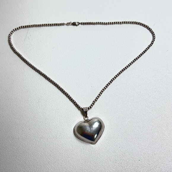 Sterling Silver Large Puffed Heart Pendant Necklace - Picture 2 of 11